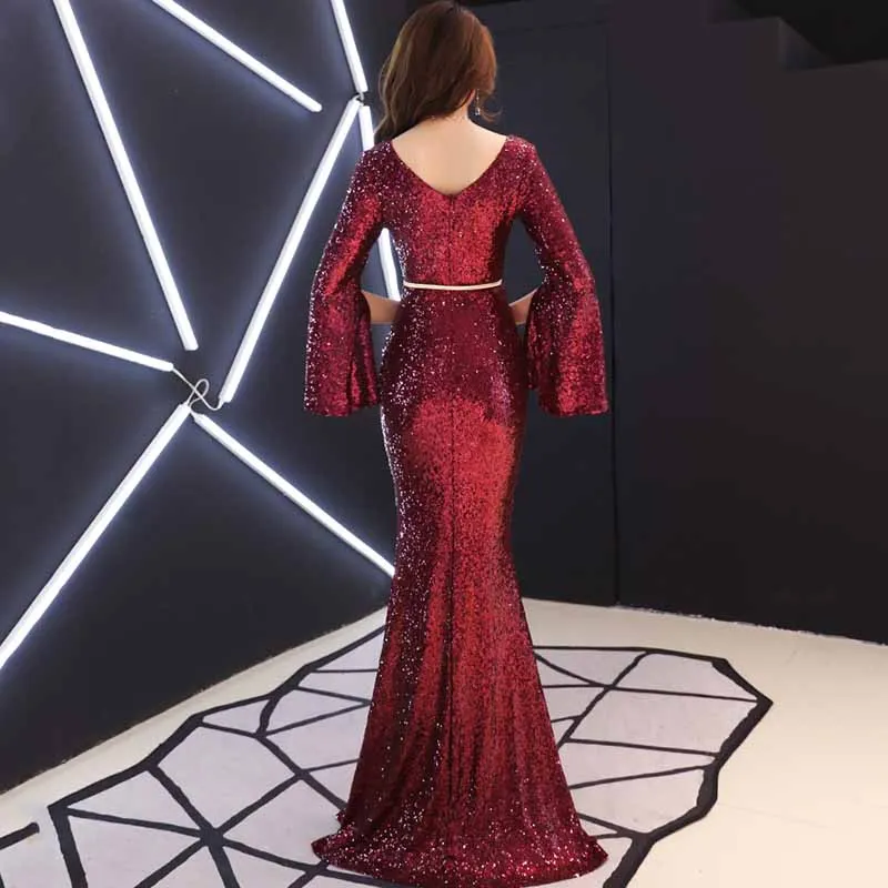 AnXin SH принцессы цвет красного вина Искра Русалка вечернее платье вечерние Винтаж