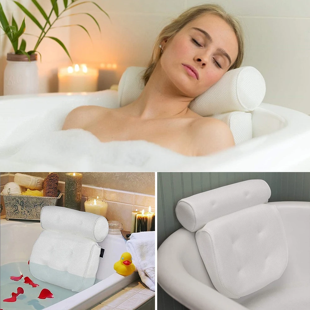 

3D Mesh Spa Bath Pillow Bath Spa Pillow Neck And Back Support Bathroom Cushion Supply Suction Cups Massage Pillow