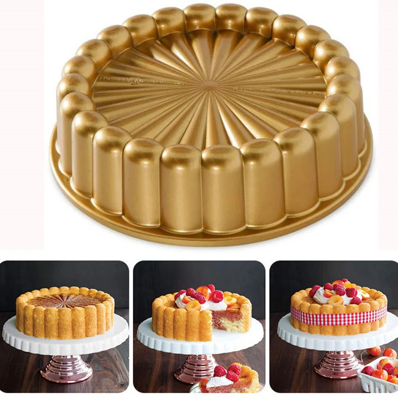 

Charlotte Cake Pan Non-Stick Aluminium Gold 3D Cake Pan Bread Chocolate Thicken 10 Inches Cakes Mold Kitchen Accessories