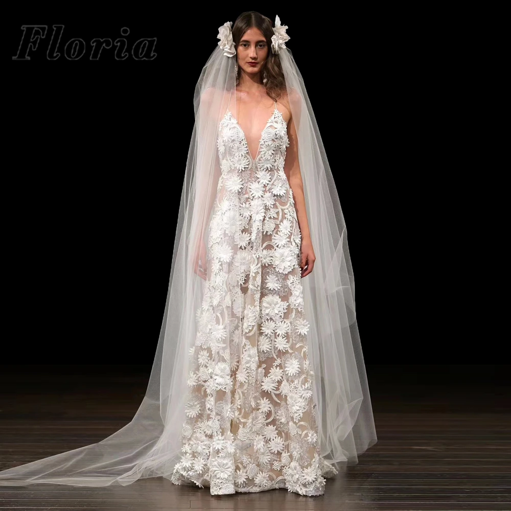 

Африканские кружевные свадебные платья с цветами, 2020, свадебное платье невесты с V-образным вырезом для Дубая