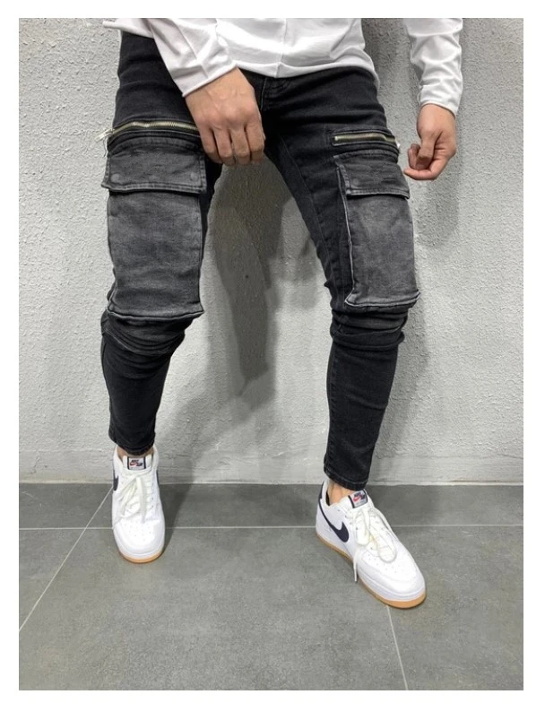 

Men Stretchy Multi-pocket Skinny Jeans men pocket zipper pencil Pants 2020 fashion jeans Casual Trousers Hip hop sweatpants