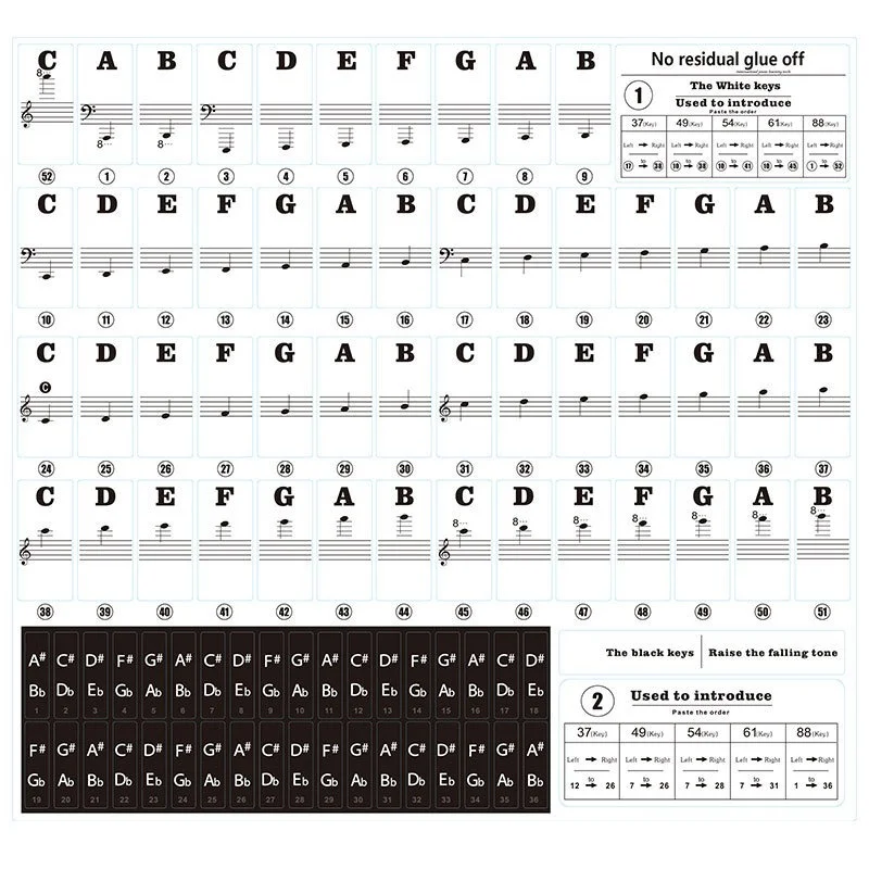 Прозрачная в форме рояля клавиатура Стикеры s 88/61/54/49 ключ Съемная наклейка