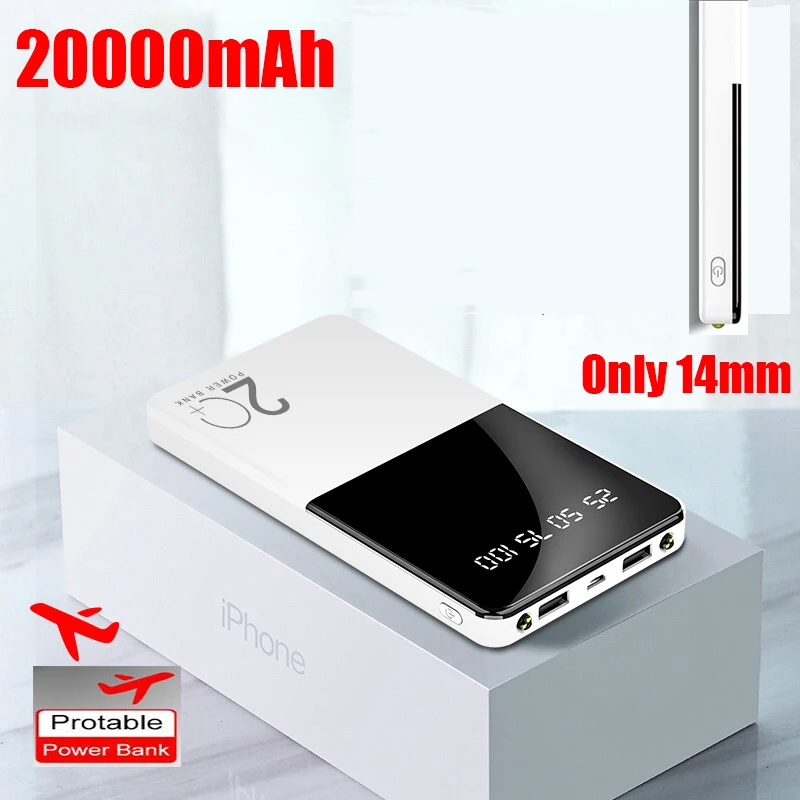 Портативный внешний аккумулятор 20000 мАч быстрое зарядное устройство с двумя USB
