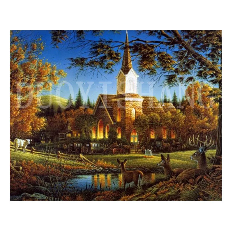 5d DIY Diamond Painting Full Square Round Idyllic Villa Building Rhinestone Embroidery Craft Home Decoration Set | Дом и сад