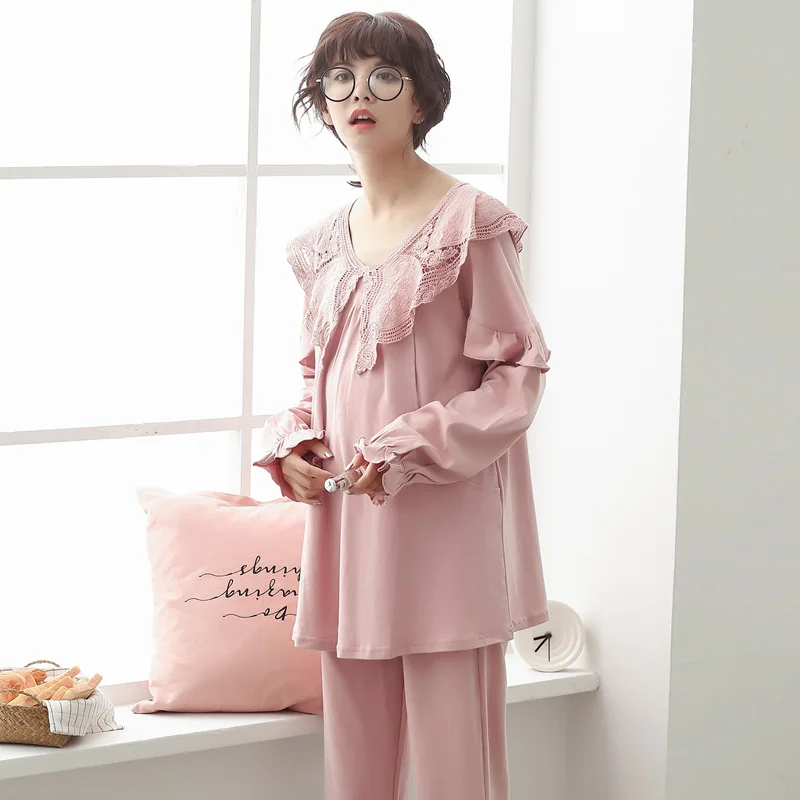 Пижама для беременных Модная хлопковая одежда кормления кружевная домашняя