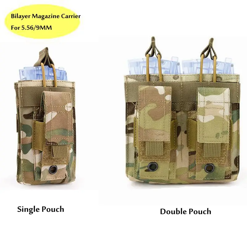 

Tactical Molle Magazines Pouch Holder Bilayer Magazine Carrier For Glock 17 M9 P226 9mm AK M4 M16 5.56 Pistol Rifle Mag Bag Case