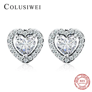 Женские серьги-гвоздики в виде сердца Colusiwei, из стерлингового серебра с прозрачным кубическим цирконием, ювелирные изделия из стерлингового серебра, подарок на день Святого Валентина