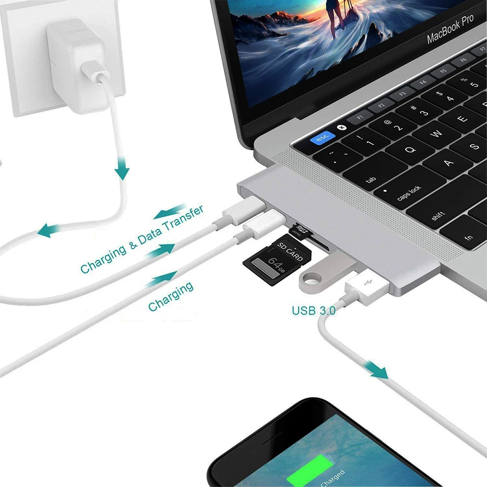 USB 3 0 Type-C концентратор к HDMI адаптер Thunderbolt C с TF OTG SD кард-ридер слот PD для MacBook Pro/Air 2018