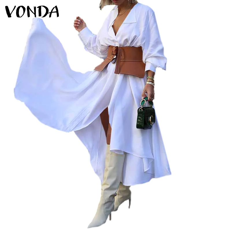 Women Spring Dress Casual Long Sleeve Solid Color Button Down Asymmetric Hem Shirt Dress 2022 VONDA Holiday Vestidos
Women Spring Dress Casual Long Sleeve Solid Color Button Down Asymmetric Hem Shirt Dress 2022 VONDA Holiday Vestidos