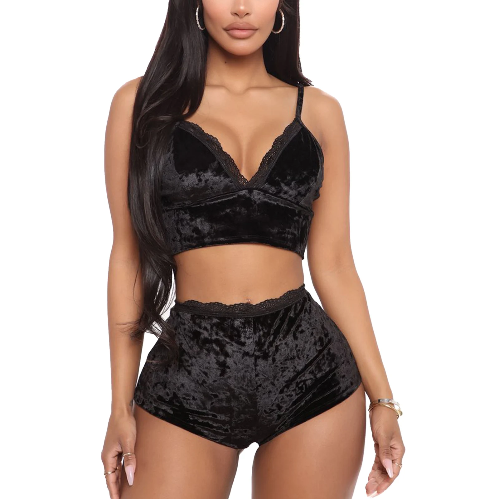 Комплект женского нижнего белья из 2 предметов бархатный однотонный укороченный