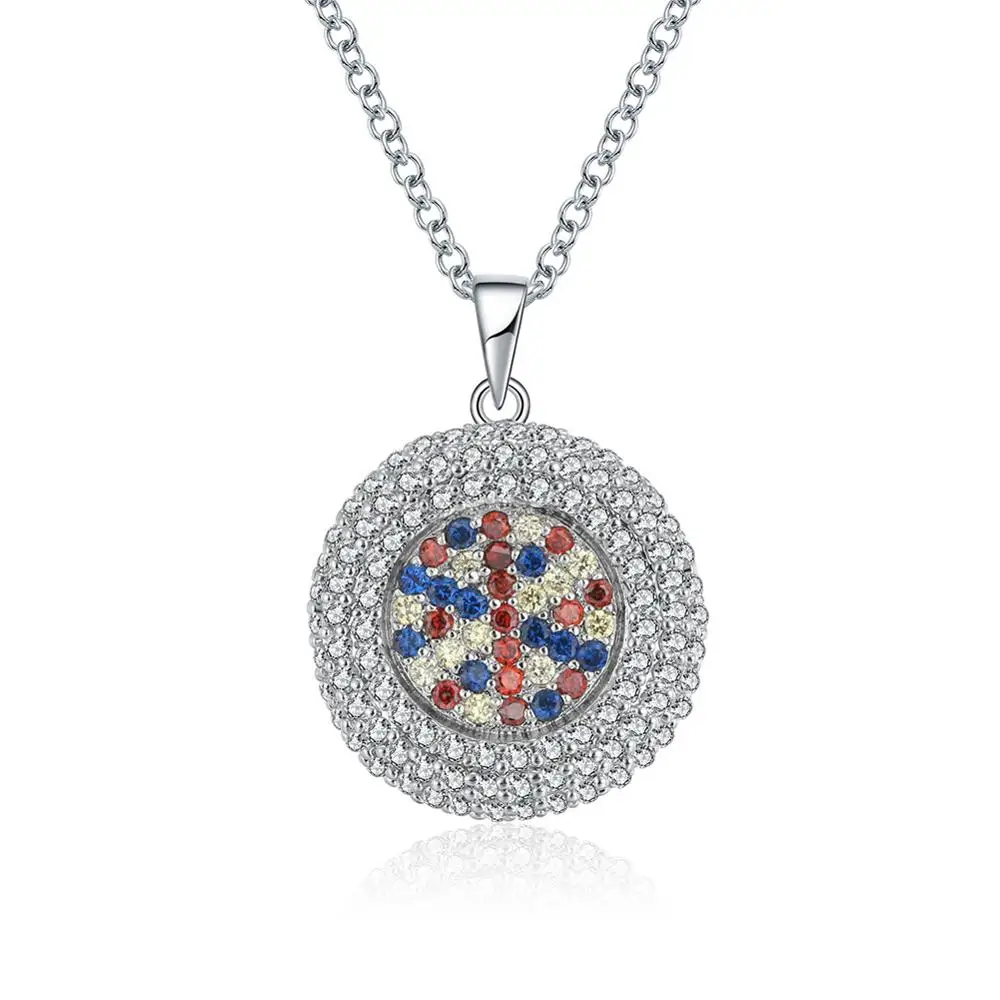 ORSA JEWELS подвески для женщин круглой формы AAA красочный ослепительный фианит зубец Установка 45 см цепочка ожерелье девушки подарок на день рождения ON147 - Metal Color: OON149-R