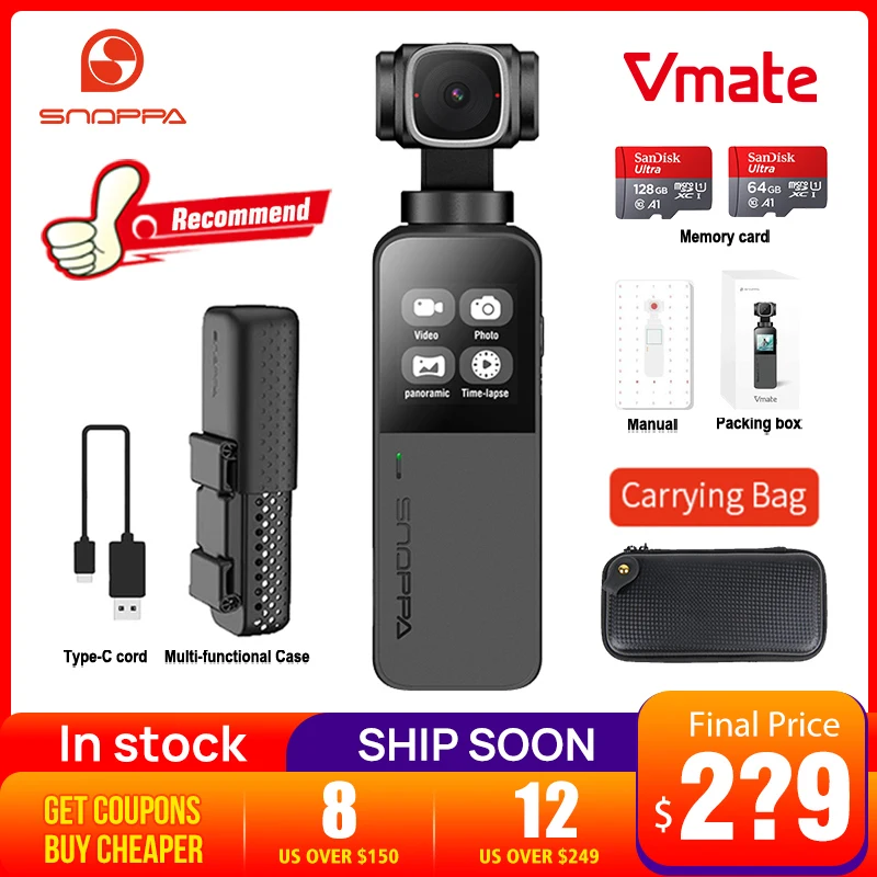 В наличии Snoppa Vmate 3 осевой портативный монопод с шарнирным замком 4K Камера 200Mbps