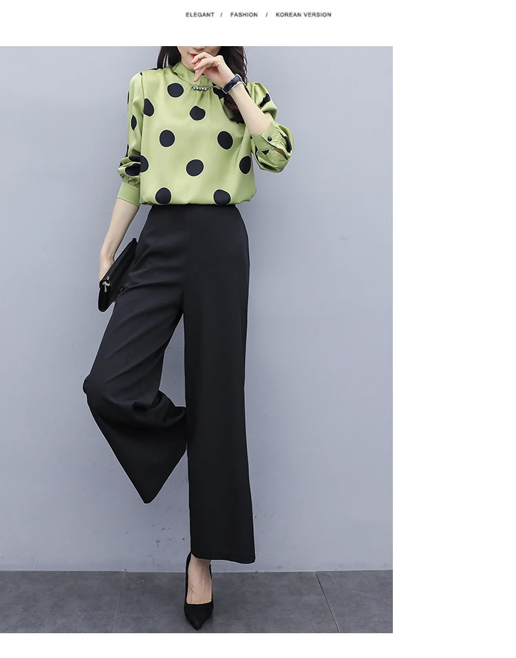 Элегантный OL повседневный комплект из двух предметов: блузка и штаны Женский