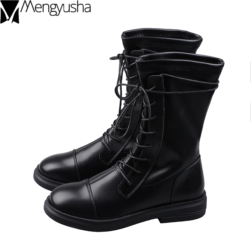 Зимние рыцарские ботинки криперы с перекрестной шнуровкой мотоциклетные на