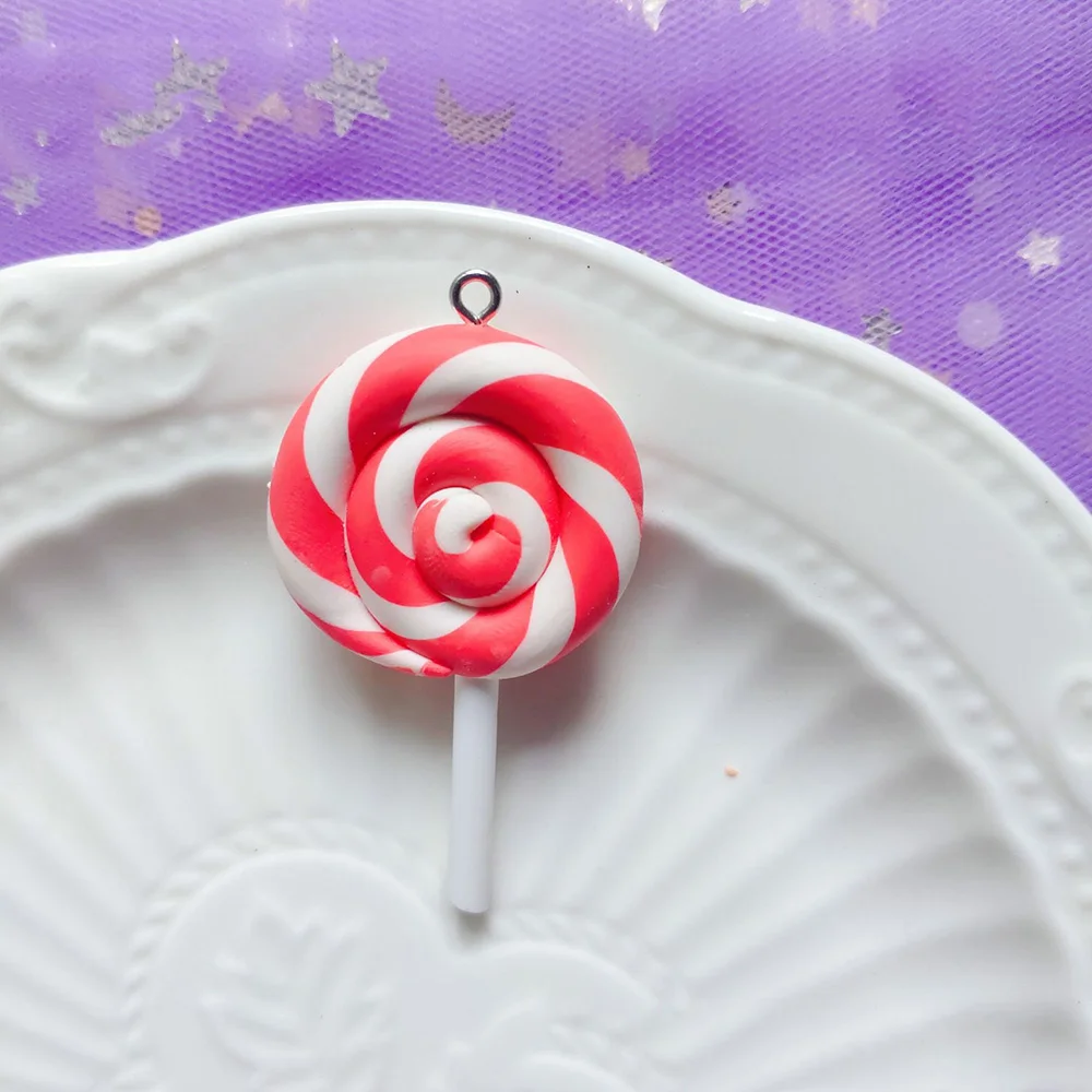 

Yamily 10pcs/ 48*28mm Kawaii Clay Simulation Lollipop Charm Pendant For Decoration Bracelet Earring KeyChain Jewelry DIY Making