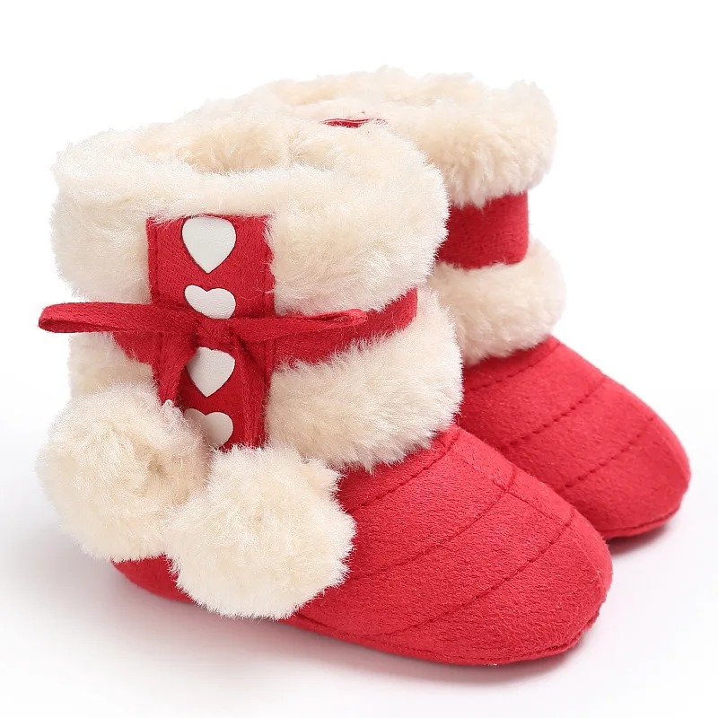 E&Bainel New Born Toddler Baby Girls Shoes First Walkers Hairball Heart Pattern Warm Soft Bottom Anti-slip Baby Snow Boots Boo images - 6
