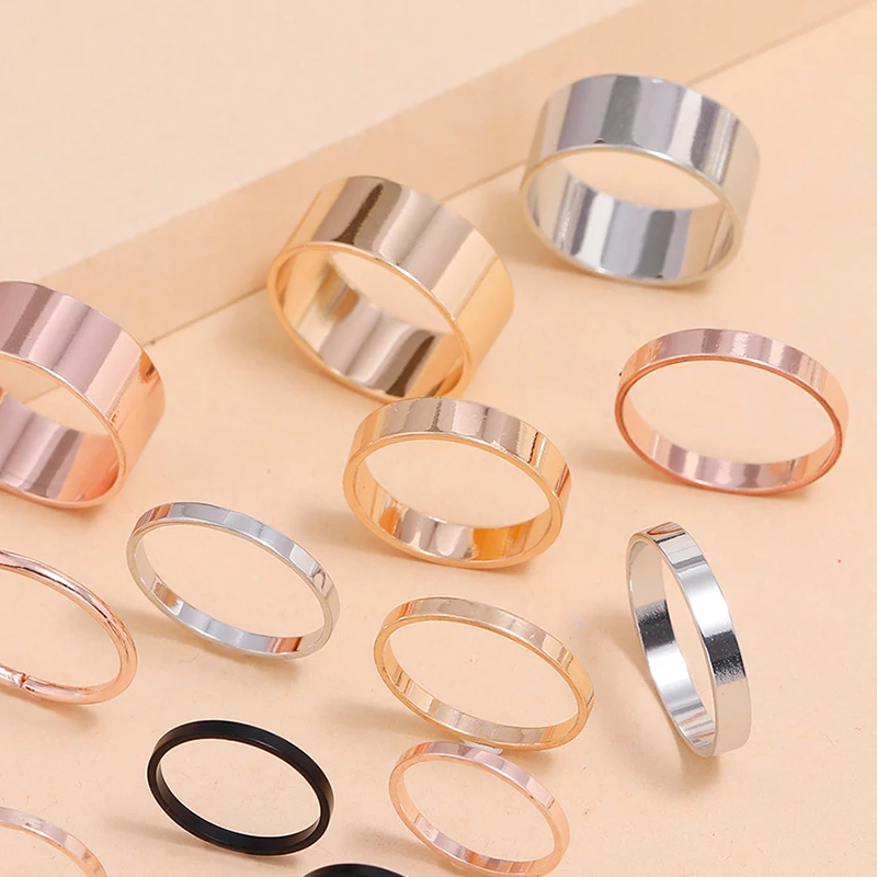 13 шт./компл. панк набор колец для женщин простые гладкие золото Цвет серебро