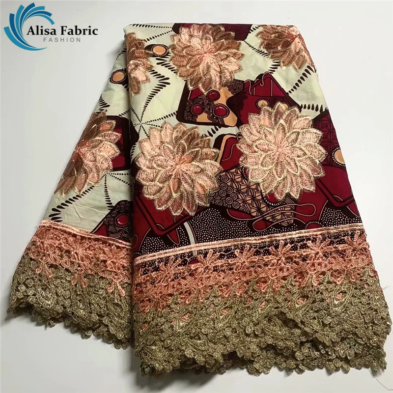 

6 Yards Top Quality African Wax Print Lace Fabric Cotton Embroidery Wax Brode African Lace Brocade Fabric For Dress Material B36