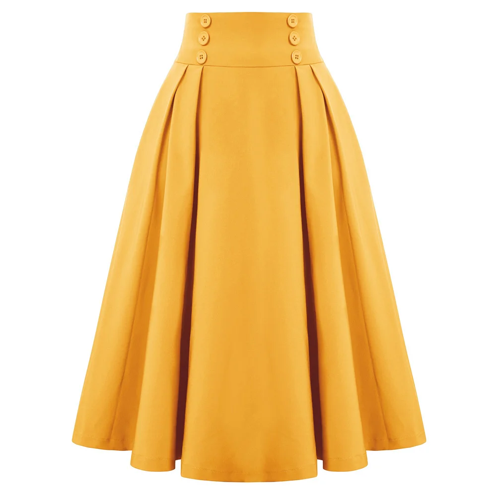 Женские плиссированные юбки Belle Poque пуговицы для украшенные эластичной резинкой