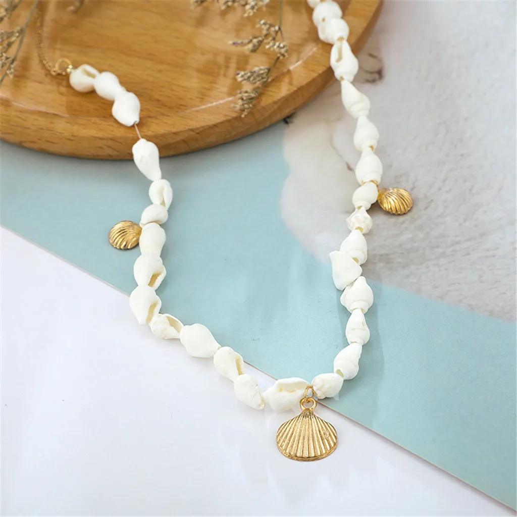 Ожерелье ошейник из натуральной раковины в стиле бохо летние металлические