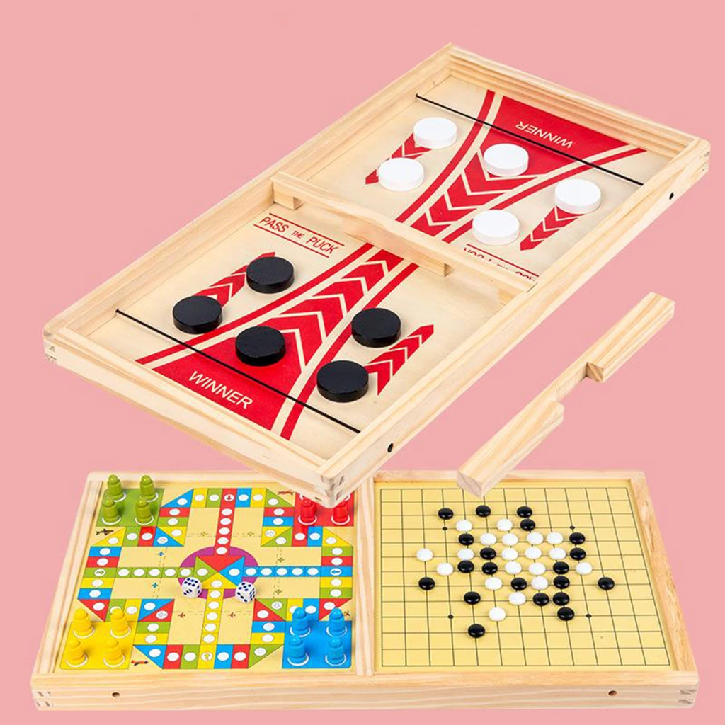 

Portable Double-Side Large Fast Sling Puck Game Paced Wooden Table Hockey Winner Board Games Chess Toys for Children Adult