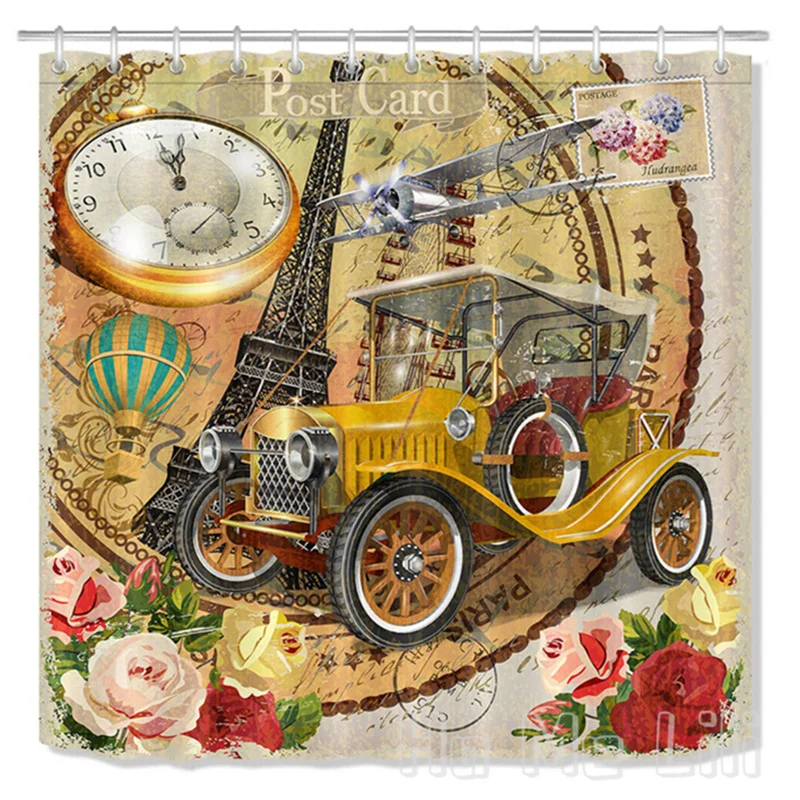 

London Shower Curtain Vintage Paris Eiffel Tower Woman Pattern British Telephone Booth In The Street Traditional Local Cultural