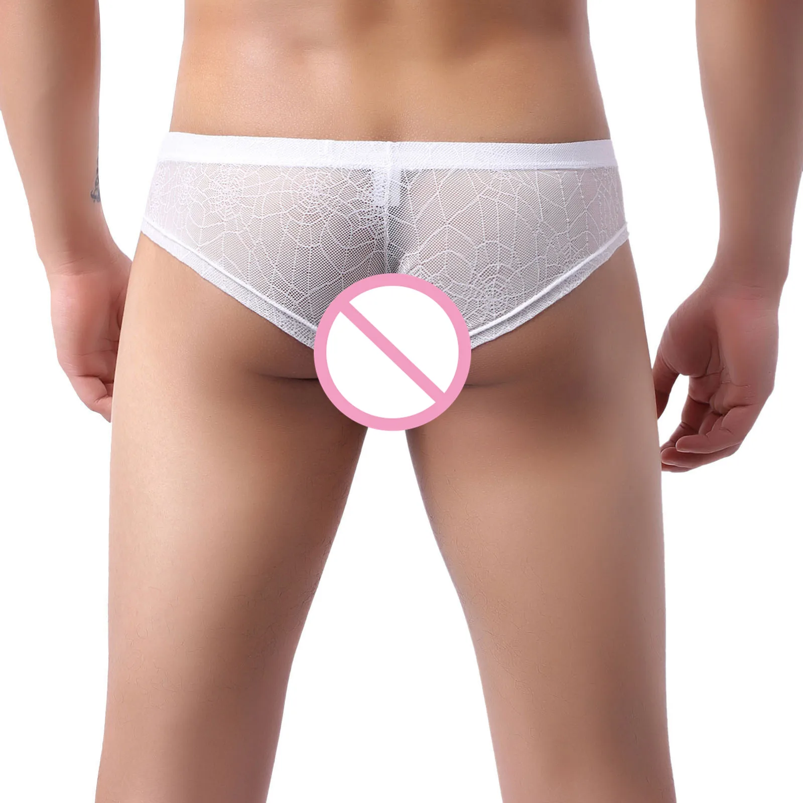 

Gay Sissy Lingerie for Mens Sexy Underwear Low-rise Thong Lace spider web Mesh Perspective Soft Nylon Briefs Panties Jockstrap