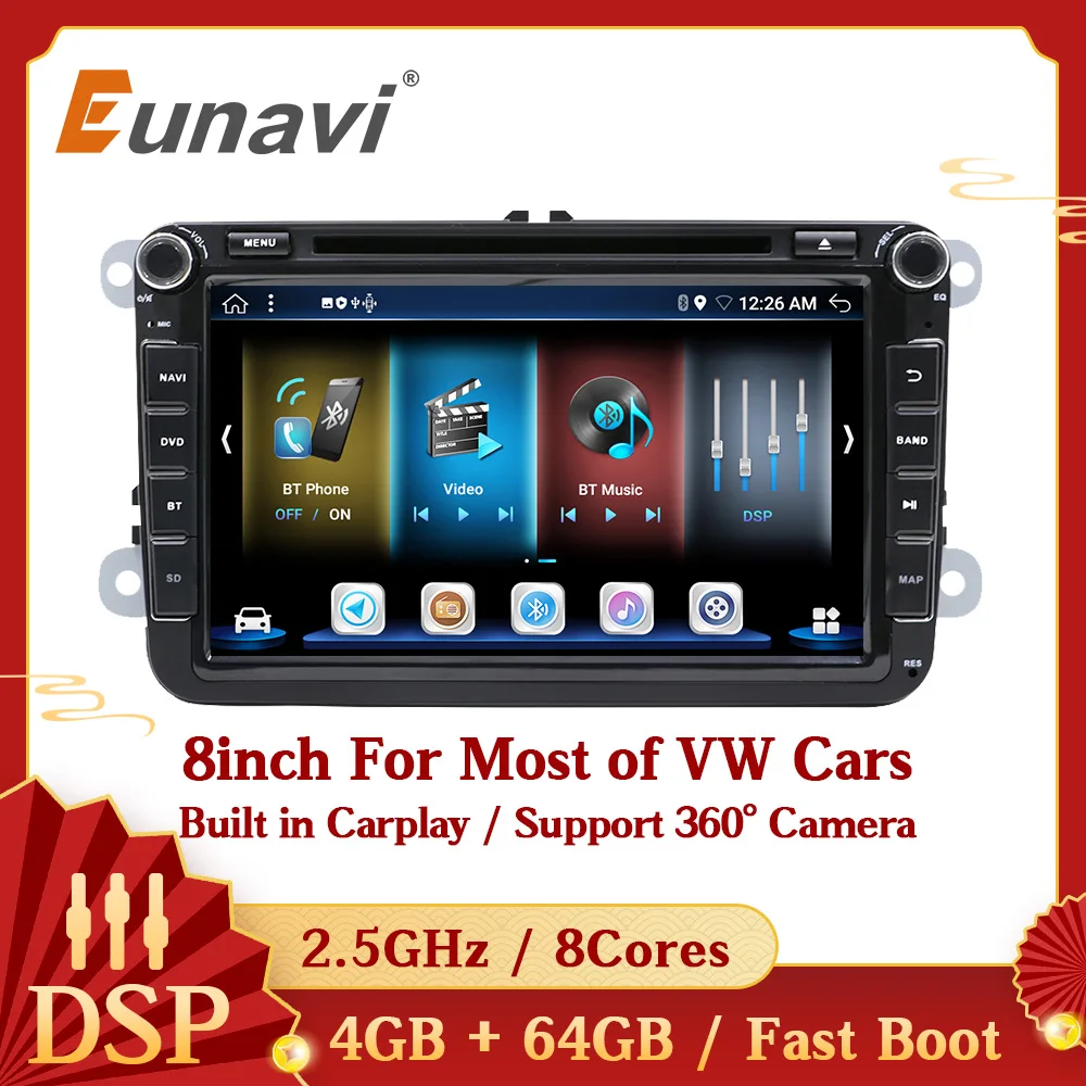 Eunavi Android 10 Автомобильный мультимедийный GPS радио для VW Passat B6 B7 CC Tiguan Golf 5 6 Polo Шкода