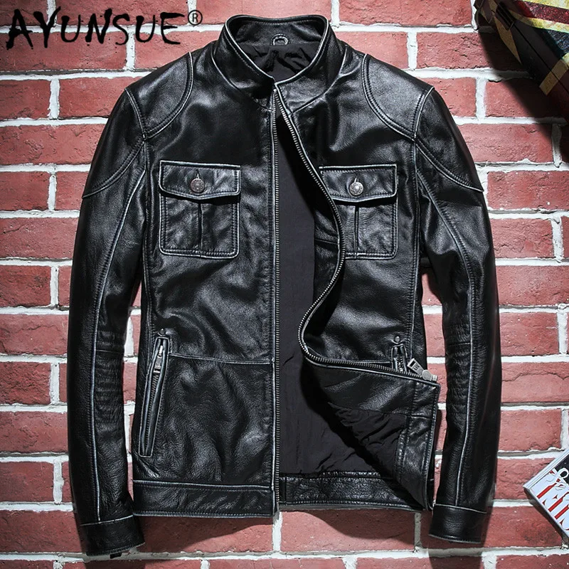 

Куртка AYUNSUE Wp16c534 KJ3855 мужская из 100% натуральной воловьей кожи, мотоциклетная верхняя одежда в винтажном стиле, весна-осень