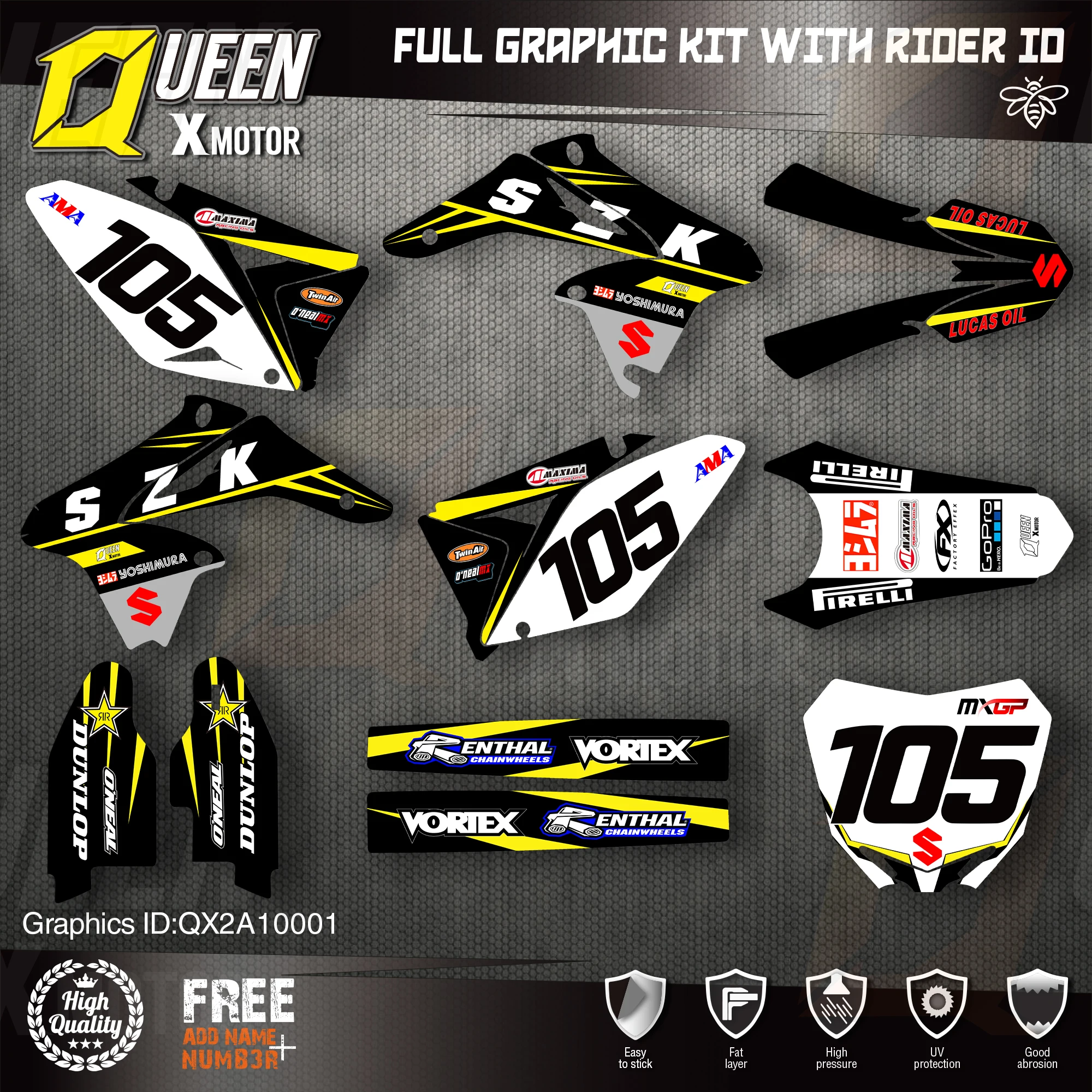 

Queen X MOTOR Custom Team графические наклейки, Набор наклеек для SUZUKI Decal 2010-2018 RMZ250 001