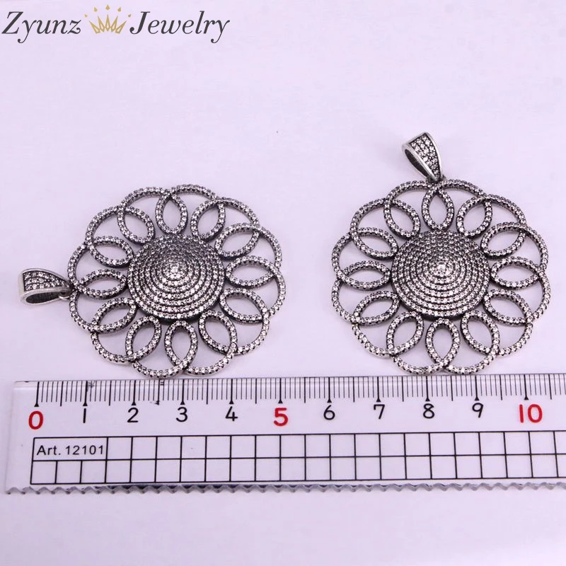 

4PCS, Cubic Zirconia Genuine Vintage Silver Color High Round Filigree Flower Pendant Necklace For Women Jewelry Party Gift