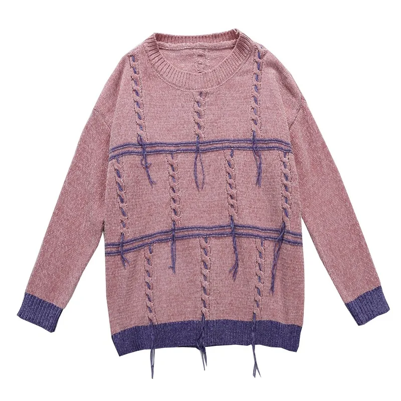 

2019 new Korean version loose student round neck loose knit bottoming blouse women's Outerwear top lazy sweater women's Pullover