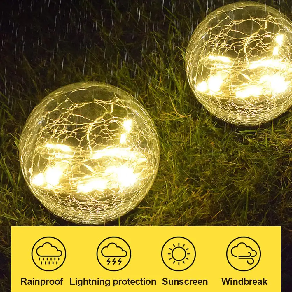 

New Round Shape Underground Lamps Outdoor Garden Solar Lights Cracked Glass Ball Waterproof Warm White Light Home Decoration