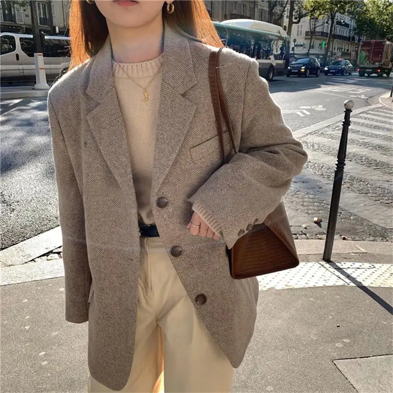

2020 New Oversized Casual Wool Coat Classic Solid Color Autumn Winter Women Outwear Sleeve Female Woolen Overcoat