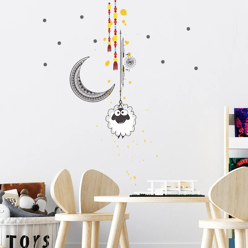 

National Style Moon and Lamb Wall Stickers Bedroom Living Room Porch Decor Kids Room Wallpaper for Home Decoration Stickers