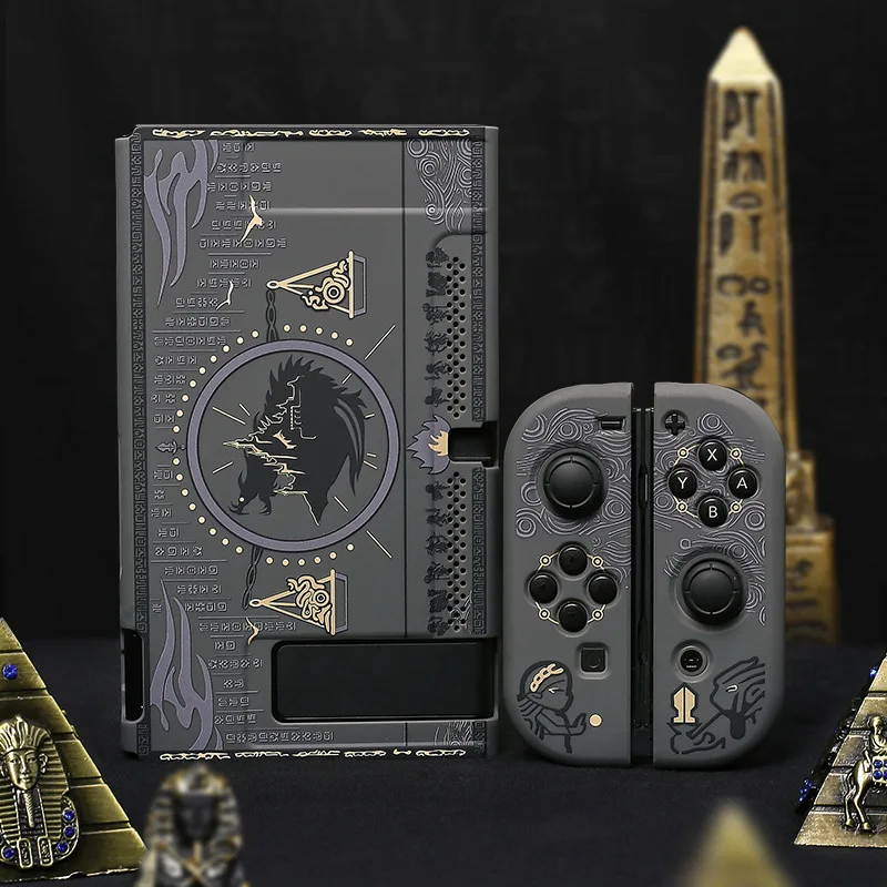 

Чехол-накладка для Nintendo Switch, жесткий, черный, с отделением для задней панели, с изображением таинственного египетского фараона, джойстика
