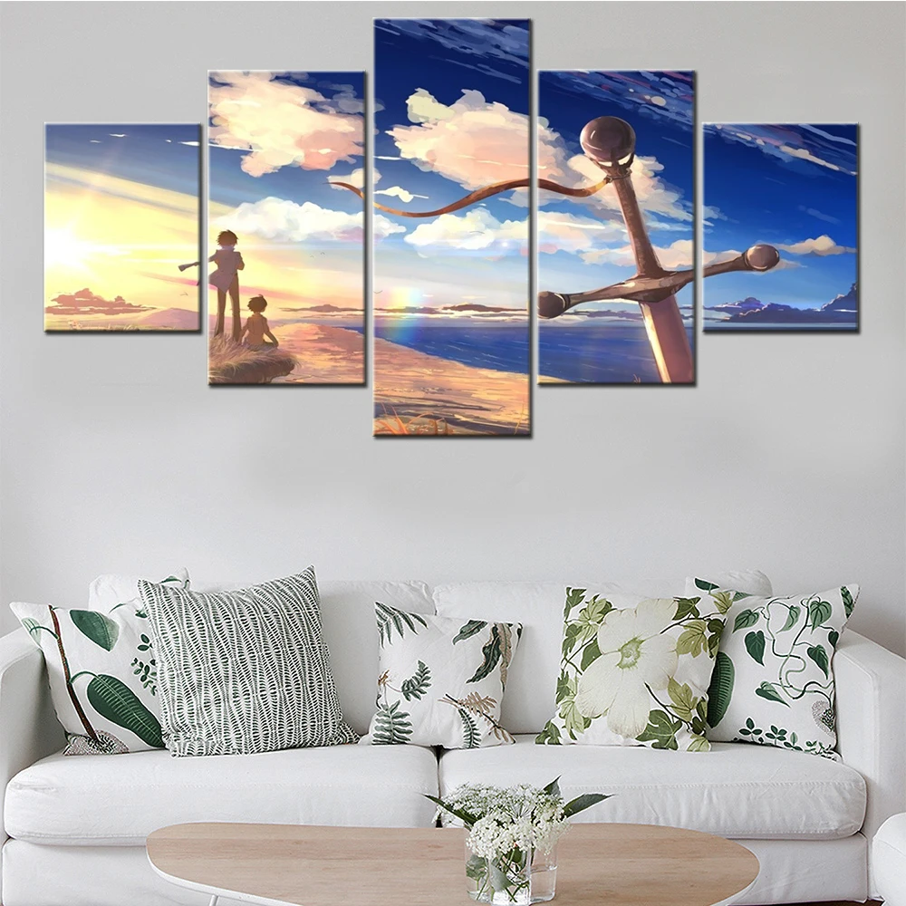

5 Pieces Canvas HD Prints Anime Sword Couple Room Wall Painting Pictures Living Room Posters Bedroom Modern Art Home Decoration
