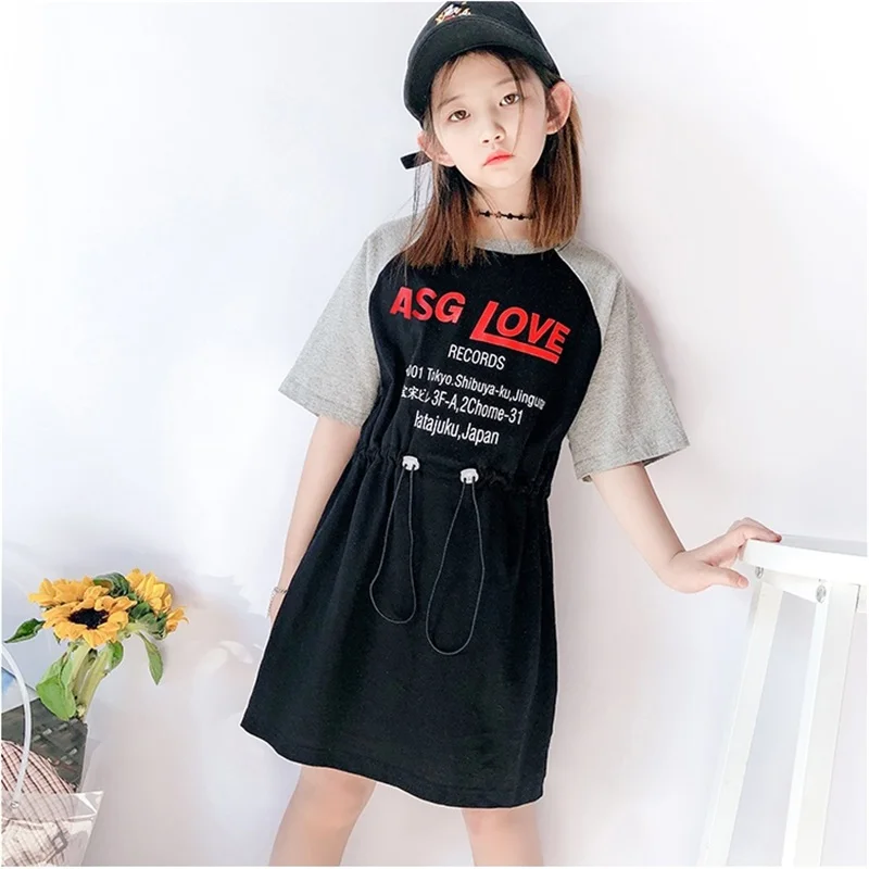 Платье для девочек однотонное хлопковое повседневное стильное платье летняя