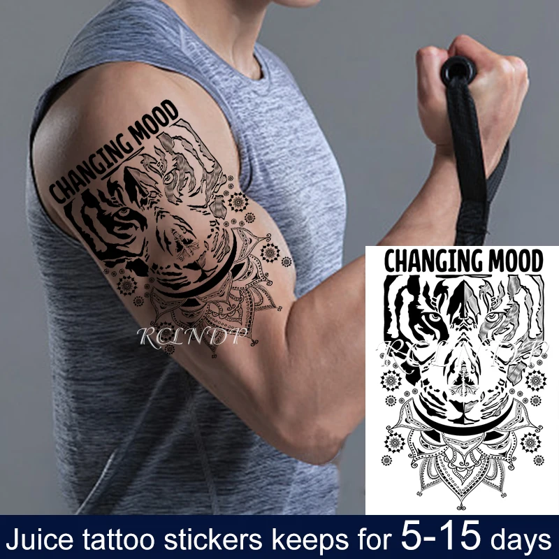 Водостойкая Временная тату наклейка с чернилами для сока тигровая голова
