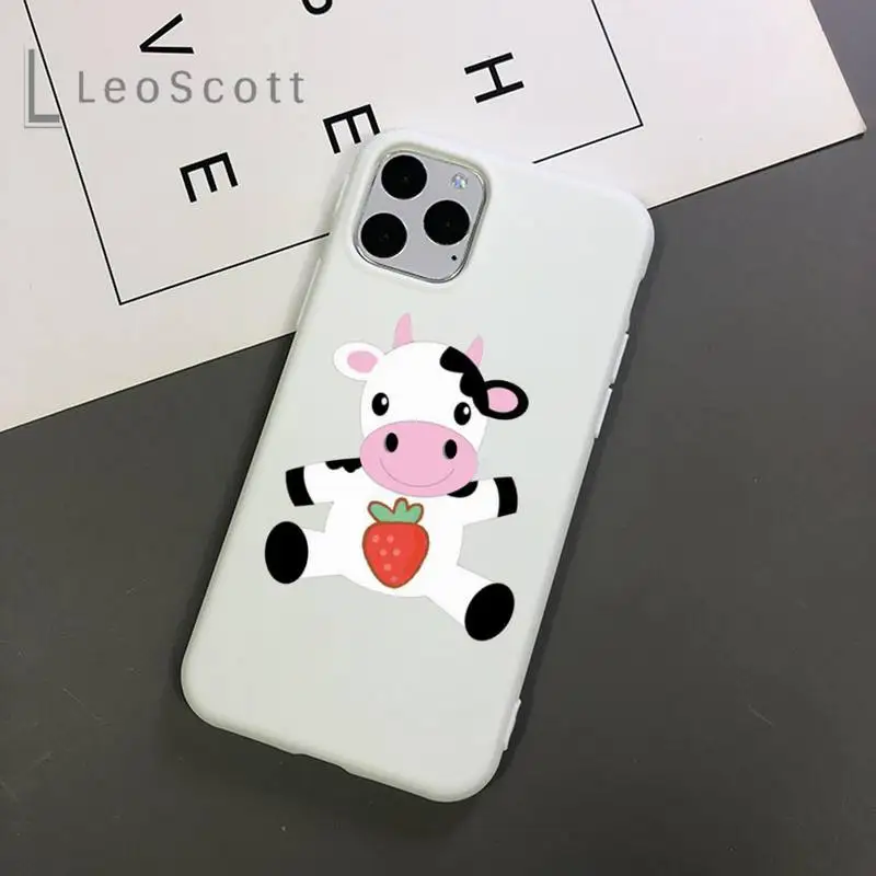 

Cow Print Strawberry pink cute Phone Case Candy Color for iPhone 11 12 mini pro XS MAX 8 7 6 6S Plus X 5S SE 2020 XR accessorie