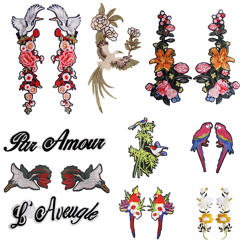 2 набора нашивки с птицами и цветами для пришивания утюгом аппликация вышивки
