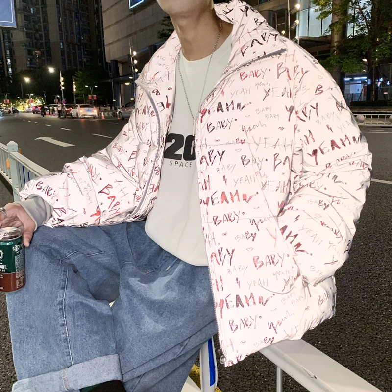 

Мужская зимняя куртка со светоотражающими вставками, теплое пальто с воротником-стойкой и хлопковой подкладкой, парка, уличная одежда, ветр...