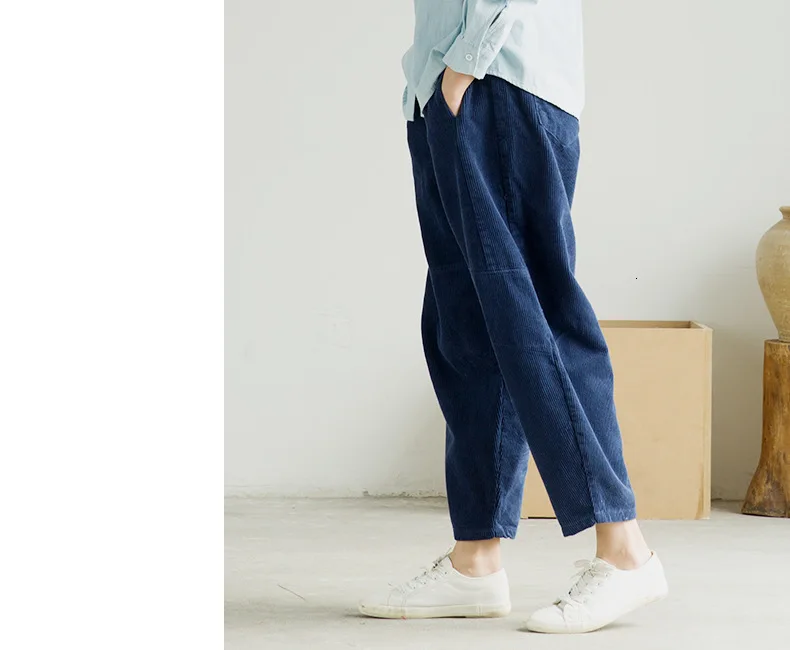 NINI WONDERLAND Corduroy Harem Pants Woman Autumn Low Crotch Ankle Length Pants Elastic Waist Female Loose Trousers Casual