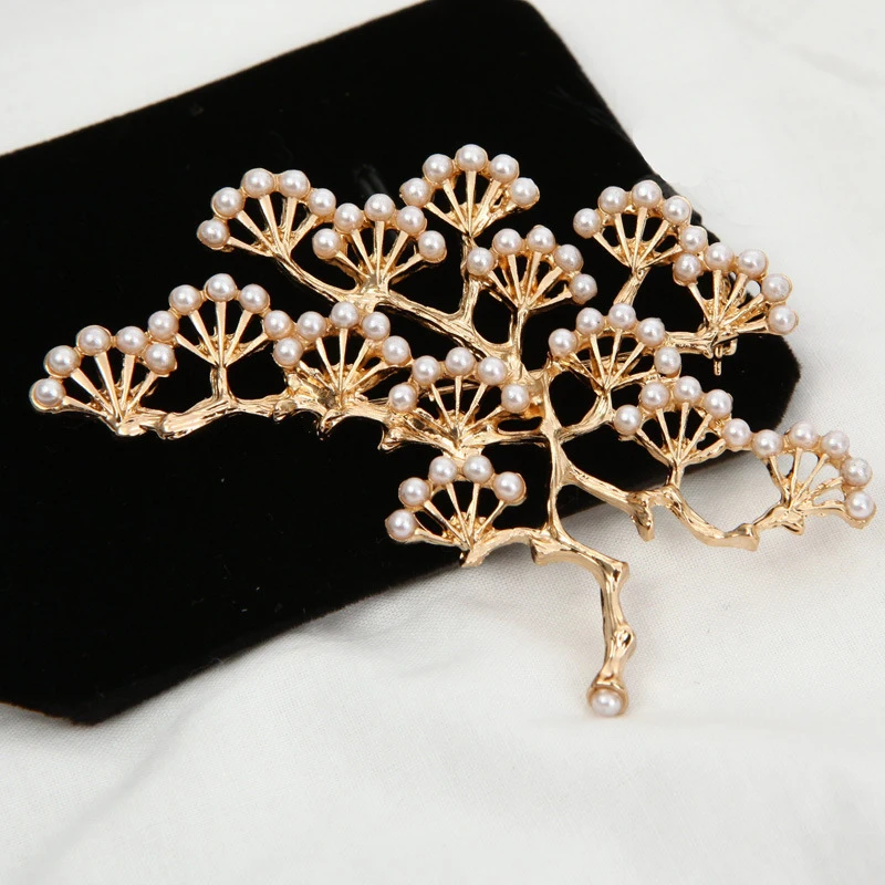 Женская Винтажная брошь IYOE большая в виде дерева с искусственным жемчугом