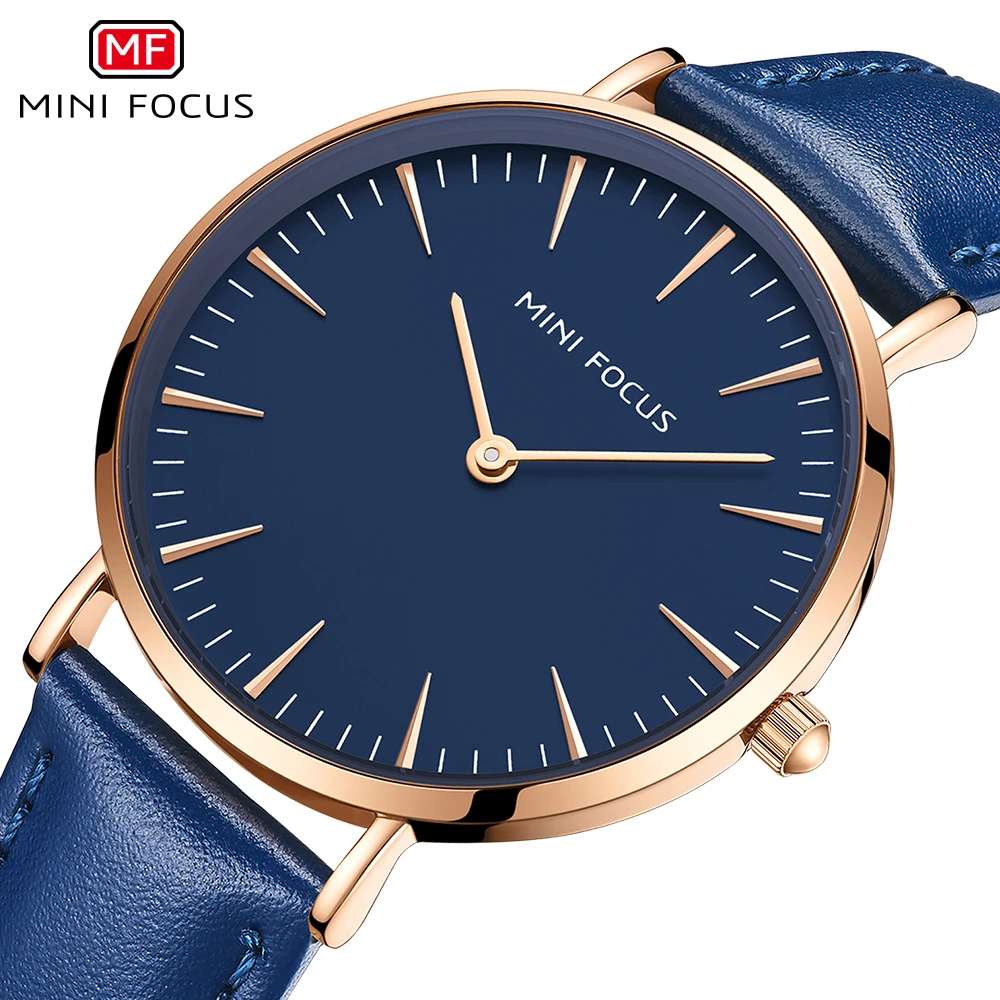 

MINIFOCUS/простые часы синего и черного цвета; Женские часы с кожаным ремешком; Роскошные брендовые дизайнерские часы с розовым кварцем; Подарки...