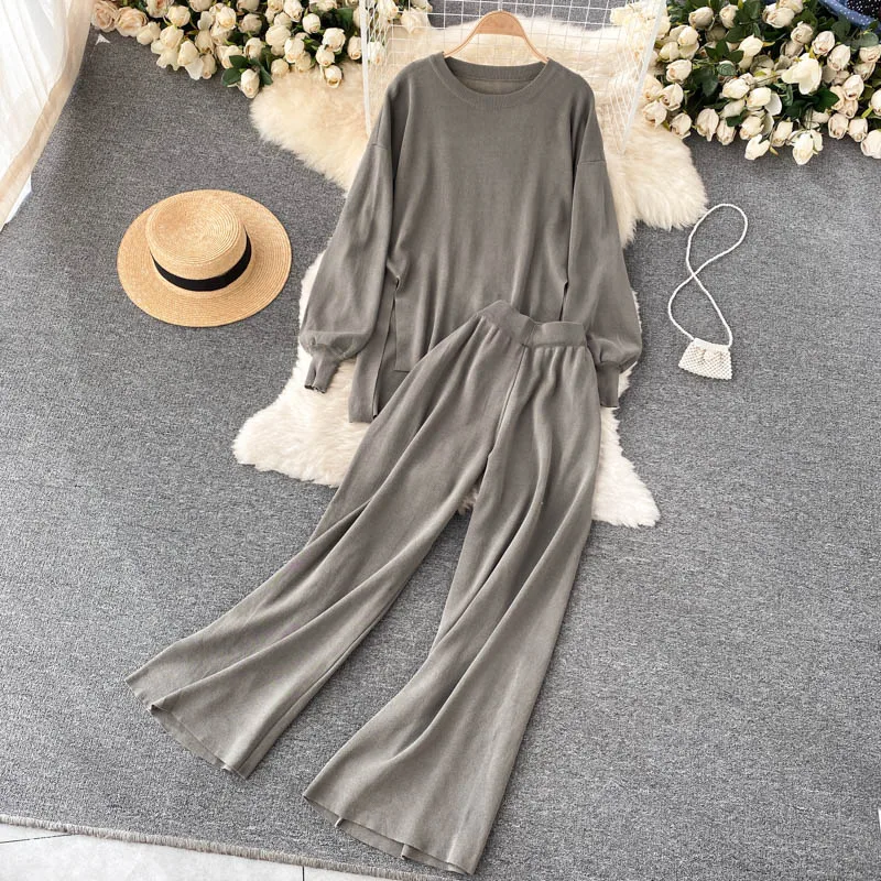 Женский костюм-двойка из топа и длинных брюк с высокой талией в Корейском стиле