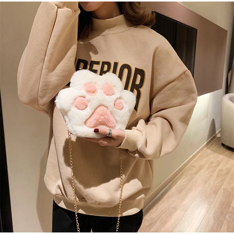 

Cute Cartoon Cat Claw Chain Shoulder Bag Mini Plush Bag Crossbody Bags For Women 2019 Purse Women Bolsa de hombro#30