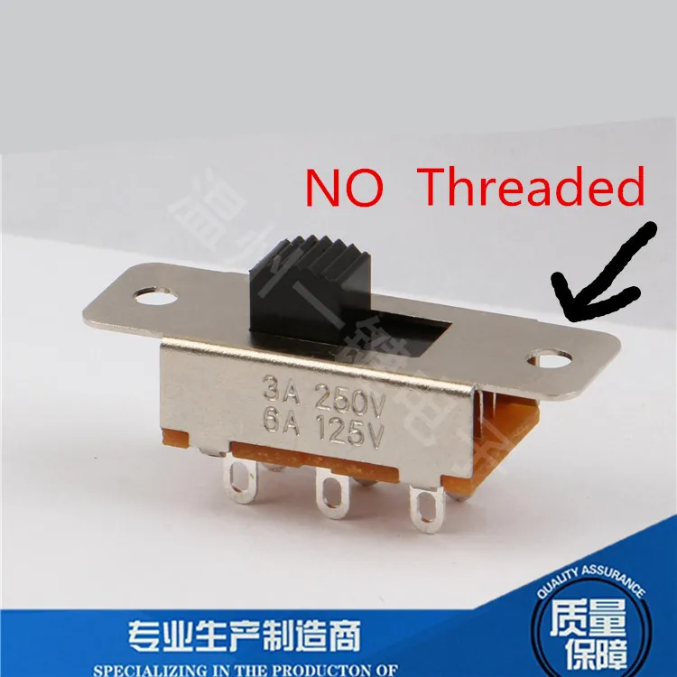 5mm NO Threaded 10 шт. SS-22L05 ВКЛ/ВЫКЛ 2 позиции 2P2T 6 шпильки PCB Панель ползунковый переключатель 6A/125V 3A/250 В переменного тока 5/6/8 мм цвета: черный, белый - Цвет: 5mm NO Threaded