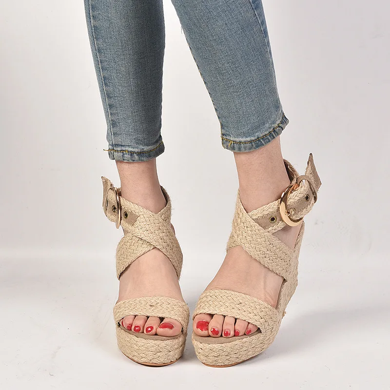 Сандалии женские холщовые с ремешком на щиколотке эспадрильи удобные дышащие