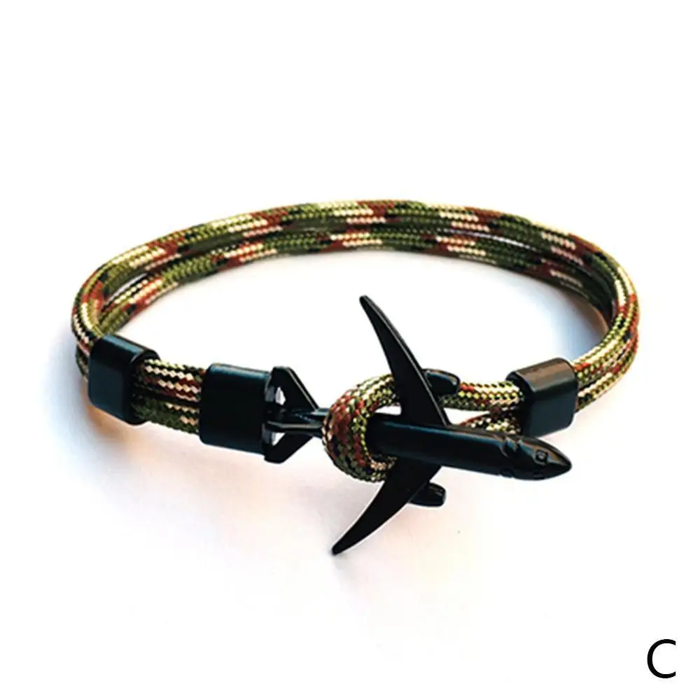 C Модный самолет браслет с якорем для мужчин CharRope Chain Para cord браслет мужской женский Air Force стиль обертывание металлические спортивные браслеты - Окраска металла: C